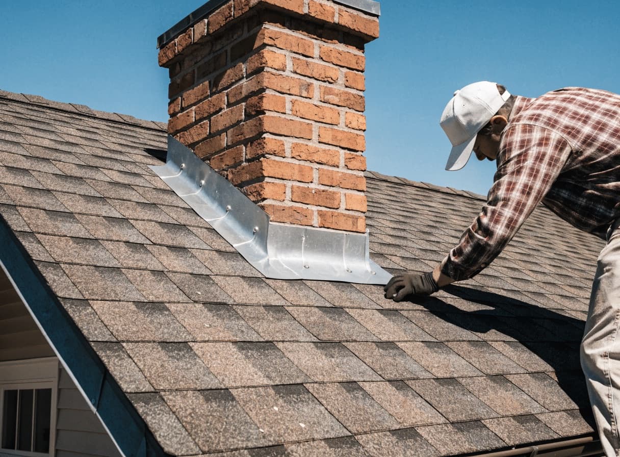 Roof inspection on Long Island home checking shingles and flashing